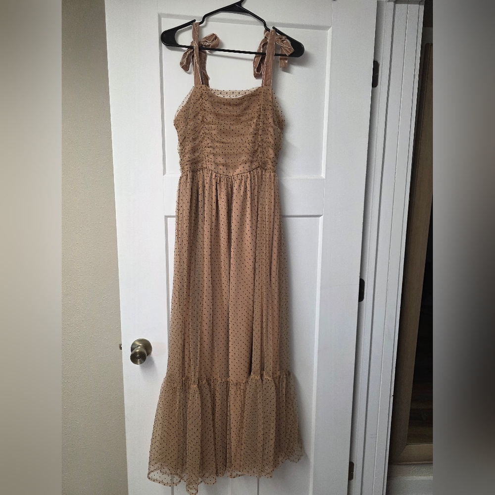 entro Beige Polka Dot Tie-Strap Maxi Dress